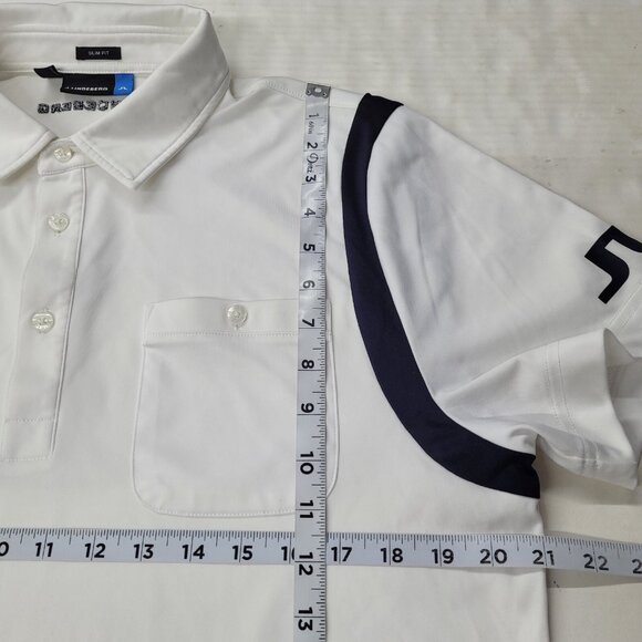 J Linderberg Dolph TX Golf Polo Shirt Men L Black White Slim Logo Performance - Picture 9 of 11